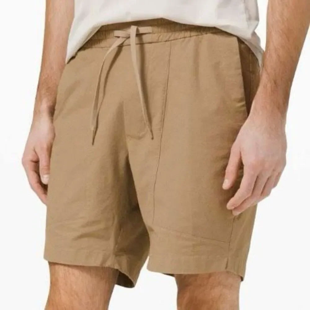 Lululemon Bowline Short Tan Cotton Pull On Elastic Drawstring Men’s Large M7ARGS